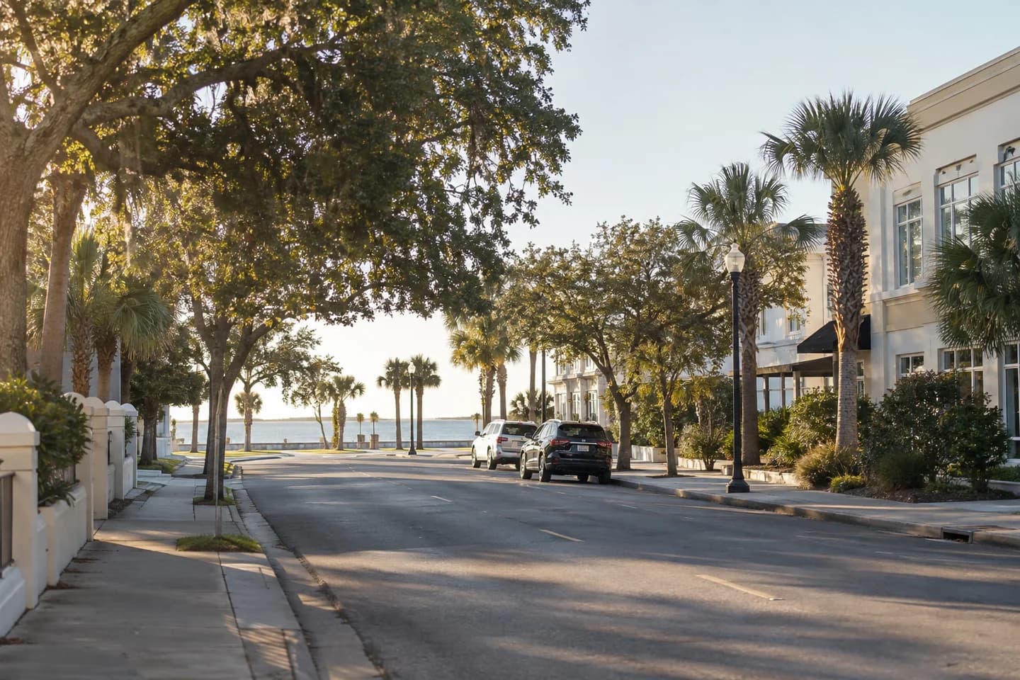 A quiet tree-lined street near the Mississippi Gulf Coast.