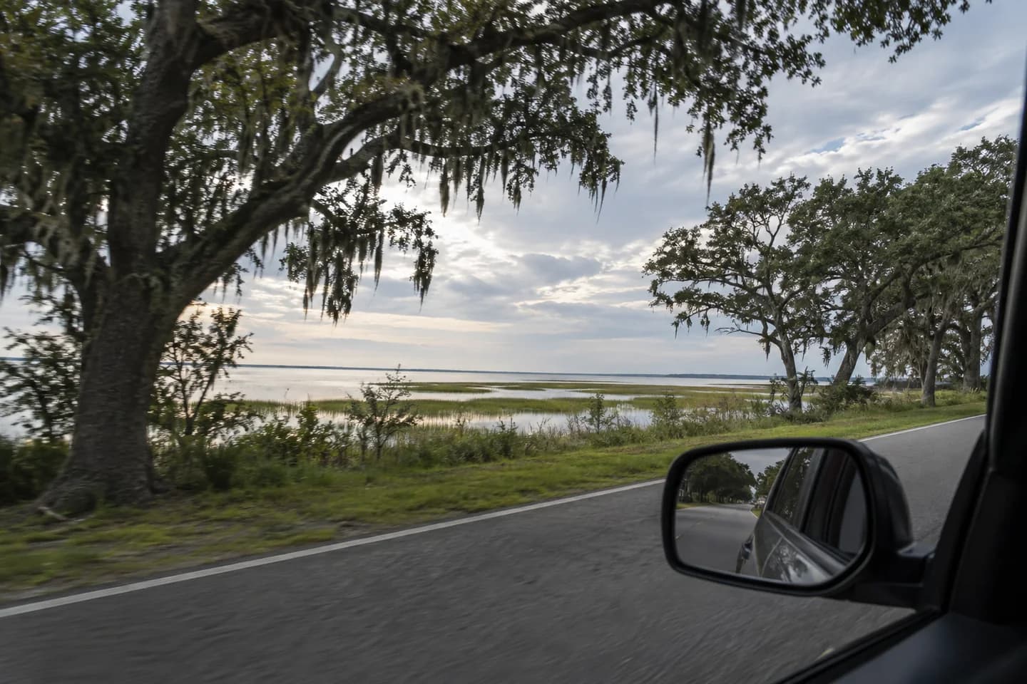A vehicle on a coastal Mississippi highway between service calls.