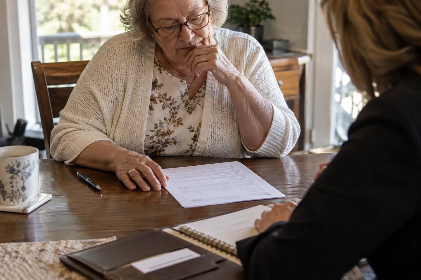 A signer reviewing a document before notarisation.